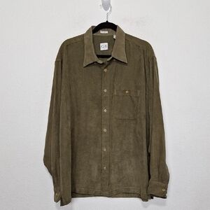Geoffrey Beene Olive Green Micro Suede Gorpcore Grunge Button Down Shirt Size XL